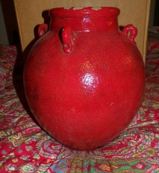 Pottery Barn Red Vase Earthenware Antiqued Look Vase,  Large