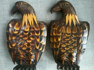 Chinese Wooden Carved And Woven Wicker Eagles.  Vintage.  H 22.  5cm.