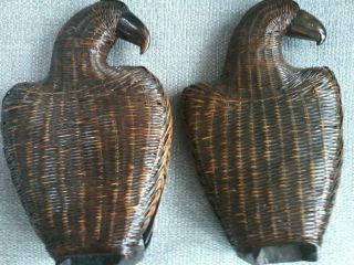 CHINESE WOODEN CARVED AND WOVEN WICKER EAGLES.  VINTAGE.  H 22.  5CM. 4