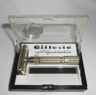 Vintage Gillette De Safety Razor 1959 Adjustable In Black Case Box Old Stock