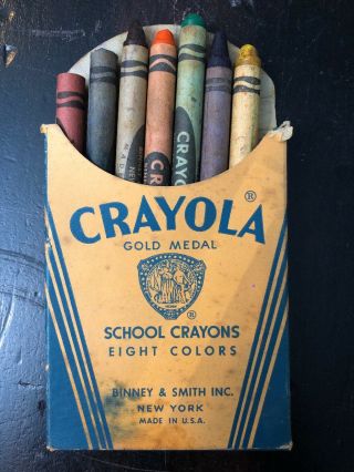 Vintage 1950s Crayola School Crayons Gold Medal 8 Colors By Binney & Smith Of Ny