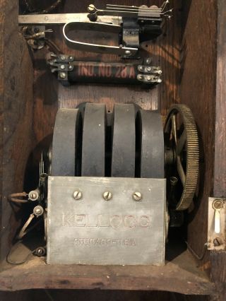 Antique 1901 Kellogg Oak Wood Case Wall Phone crank & bell Chicago Complete 4