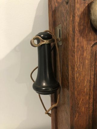 Antique 1901 Kellogg Oak Wood Case Wall Phone crank & bell Chicago Complete 5