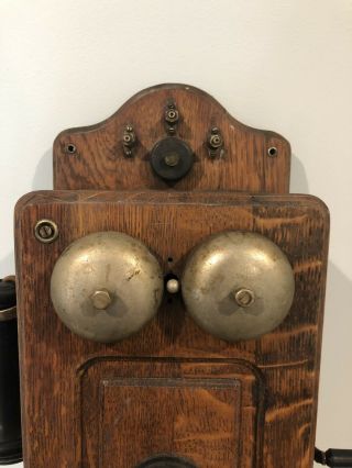 Antique 1901 Kellogg Oak Wood Case Wall Phone crank & bell Chicago Complete 6