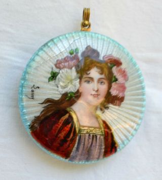 Antique Art Nouveau Guilloche Enamel Large Goddess Pendant Hallmarked/signed