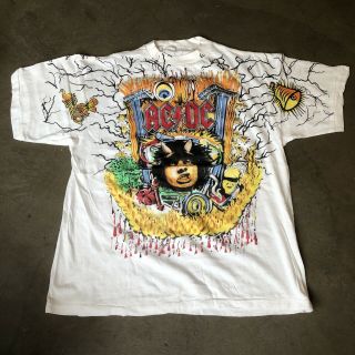 Vintage 90s Ac/dc All Over Print T - Shirt Size Xl Tee 1992 Rock Band Mosquitohead
