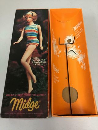 Vintage Barbie Bend Knee Midge Doll Box And Stand Only
