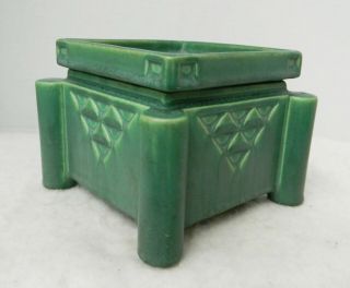 Rare Roseville Pottery Shape 217 - 5 Matte Green Ceramic Design Planter & Insert 2