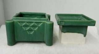 Rare Roseville Pottery Shape 217 - 5 Matte Green Ceramic Design Planter & Insert 4