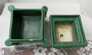 Rare Roseville Pottery Shape 217 - 5 Matte Green Ceramic Design Planter & Insert 5