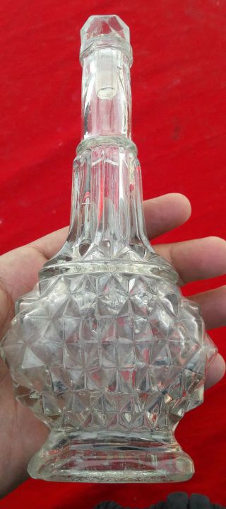 VINTAGE RARE HEAVY STAR AND MOON ENGRAVED ISLAMIC GLASS BOTTLE 2