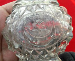 VINTAGE RARE HEAVY STAR AND MOON ENGRAVED ISLAMIC GLASS BOTTLE 3