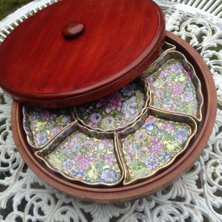 Vintage Chinese Sweetmeat Enamelled Dishes Lazy Susan Millefleur Famille Rose