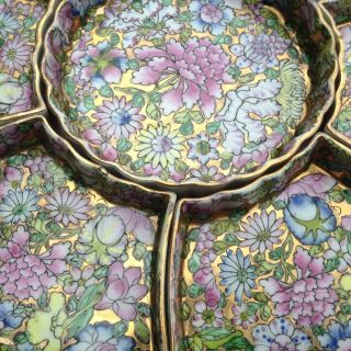 Vintage Chinese sweetmeat enamelled dishes lazy Susan millefleur famille Rose 3