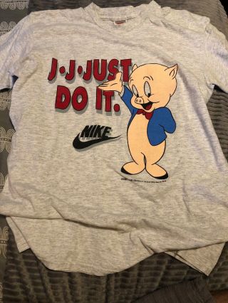 Vtg Nike Porky Pig J.  J.  Just Do It 93 Looney Tunes T - Shirt Tee Shirt Med 1993 Og