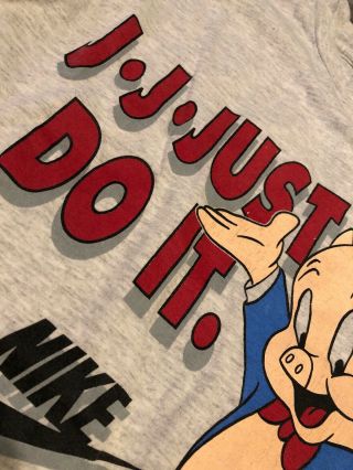 VTG Nike Porky Pig J.  J.  JUST DO IT 93 Looney Tunes T - Shirt Tee Shirt Med 1993 OG 6