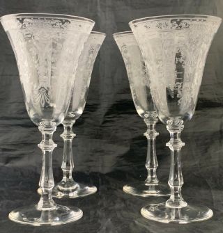 Vintage Fostoria Optic Etched Flower Garland Wine/water Glass Set 4 Stemware