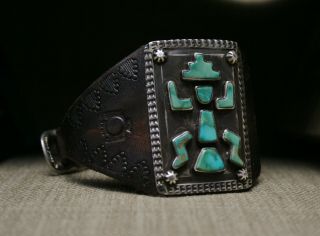 Vintage Native American Zuni Turquoise Sterling Silver Ketoh Bracelet 8