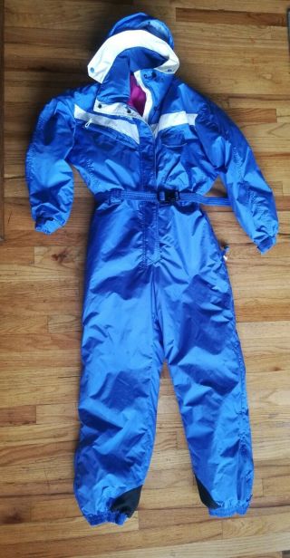 Vintage 90s Columbia Womens Size Large Snow Ski Suit One Piece Winter Blue Pink