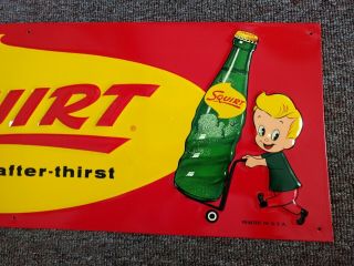 RARE 1950s SQUIRT SODA Embossed Metal SIGN.  NOS & 3