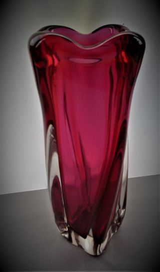 Vintage Czech Cranberry Encased Glass Vase