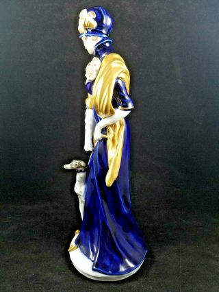 VINTAGE KPM BERLIN PORCELAIN ART DECO/ NOUVEAU LADY W DOG FIGURINE COBALT BLUE 2