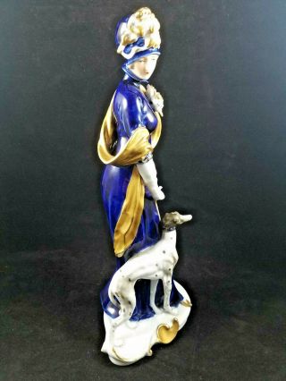 VINTAGE KPM BERLIN PORCELAIN ART DECO/ NOUVEAU LADY W DOG FIGURINE COBALT BLUE 4