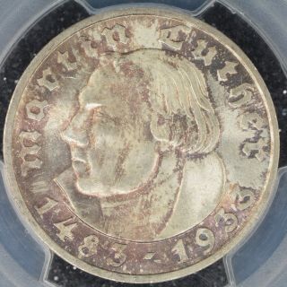 5 Mark 1933 - F Pcgs Ms66 Nazi Germany Third Reich Luther Gem Bu Great Toning Rare
