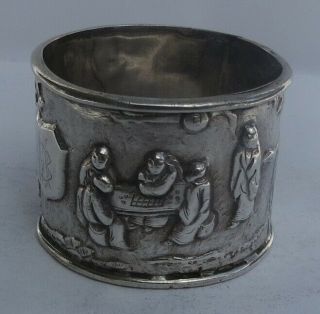 Antique Chinese Export Silver Napkin Ring By Kwong Man Shing C.  1900