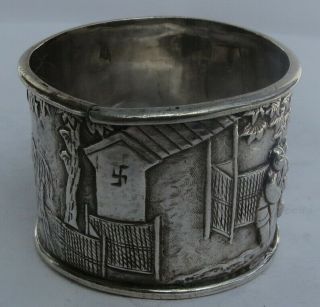 ANTIQUE CHINESE EXPORT SILVER NAPKIN RING by KWONG MAN SHING c.  1900 2