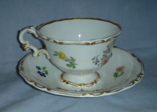 ANTIQUE COPELAND & GARRETT CUP & SAUCER H/PAINTED PINK FLOWERS & RIBBONS 1840 5