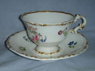 ANTIQUE COPELAND & GARRETT CUP & SAUCER H/PAINTED PINK FLOWERS & RIBBONS 1840 8