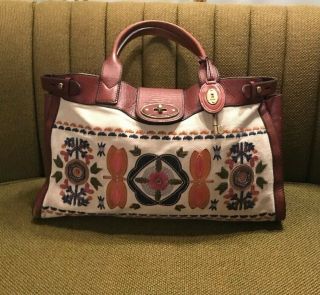 Fossil Vintage Reissue Weekender Bag Leather Embroidered Flowers Rare Htf W/ Key