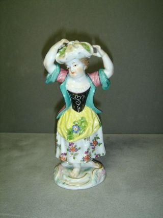 Antique / Vintage Meissen Porcelain Lady Figure With Flowers