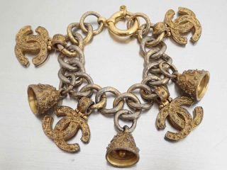 Auth Chanel Cc Logo Vintage 94a Chain Bracelet Goldtone Metal Worn - Out - E41115