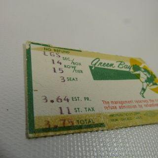 Green Bay Packers Vintage Ticket Stub 1960 ' s NFL Game Torn Lambeau Field LG 2