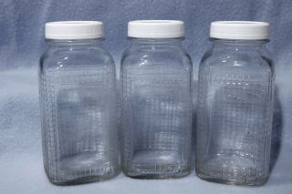 12 - Clear Raised Square Grid Pattern Coffee Jars Cannister Set Storage Vintage
