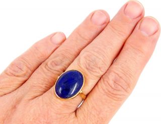 Vintage 18K 13.  5 Carat Natural Lapis Ring Size 8 1/2 3