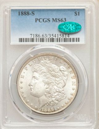 1888 - S S/s Morgan Pcgs,  Cac Ms63 Morgan Silver Dollar Bu Rare Date Green Bean