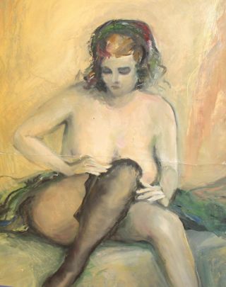 Vintage Impressionist Oil Painting Nude Woman Portrait