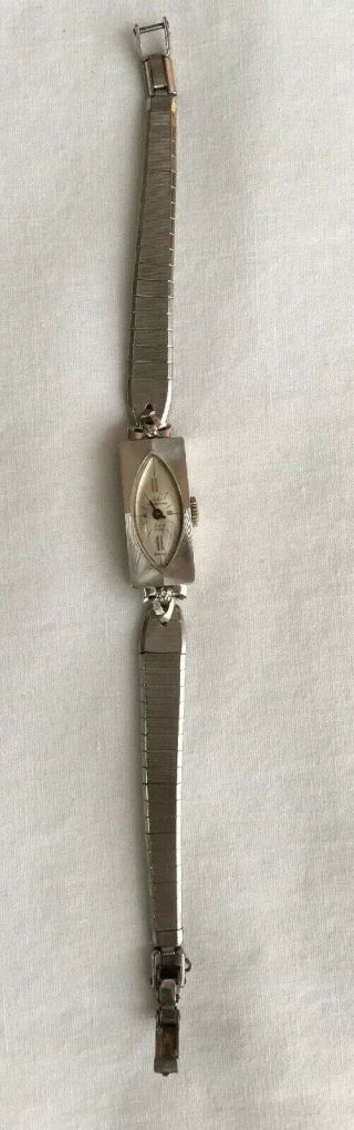 Ladies Jules Jurgensen 14k White Gold Rectangle Diamond Watch Vtg