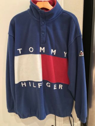 Vintage 90s Tommy Hilfiger Outdoors Big Logo Color Block Fleece Sweatshirt Large
