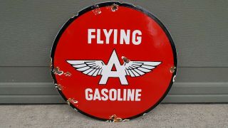Vintage Flying A Gasoline 11 3/4 " Porcelain Gas & Oil Sign Pump Plate Lubester