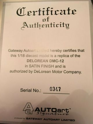 Autoart Delorean DMC - 12 Satin Finish First Release 79911 Extremely Rare 1/18 11