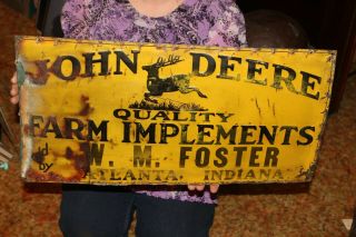Vintage 1920s John Deere Farm Implements Tractor Gas Oil 24 " Embossed Metal Sign