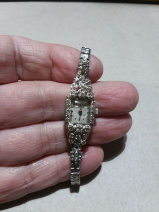 Vintage 14k White Gold Ladies Hamilton Diamond Cocktail Watch Not.