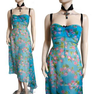 Dolce & Gabbana D&g Vintage 1990s Blue Floral Maxi Dress Size Uk 12 Usa 8 I 44 M