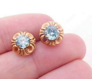 Fine 9ct/9k Gold Blue Zircon Vintage Stud Earrings,  375