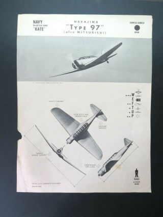 1943 18.  5 " X 24.  5 " Navy Aircraft Id Poster - Japan Nakijima Type 97