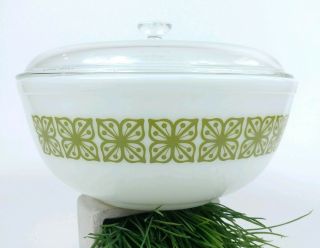 Pyrex Casserole Dish Verde Green Square Flower 4 Quart With Lid Vintage Retro